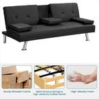 Click-Clack Convertible Sofa Bed – Black / Dark Brown, Faux Leather, 3-Position Recliner, Seats 2