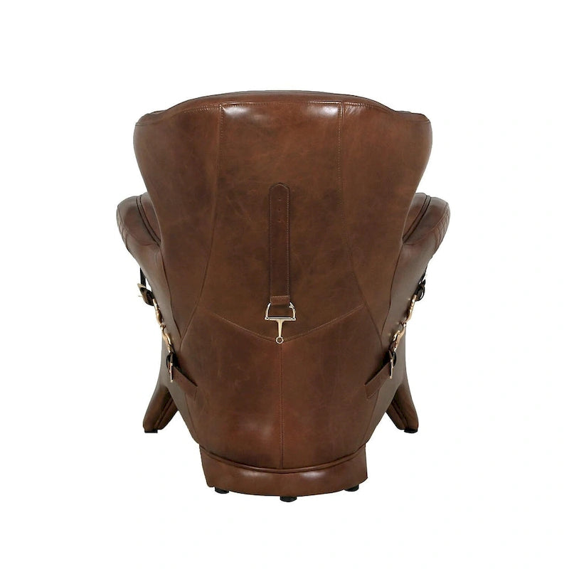 Top Grain Leather Wingback Chair – Brown, Quilted, Solid Wood Legs, Seats 1