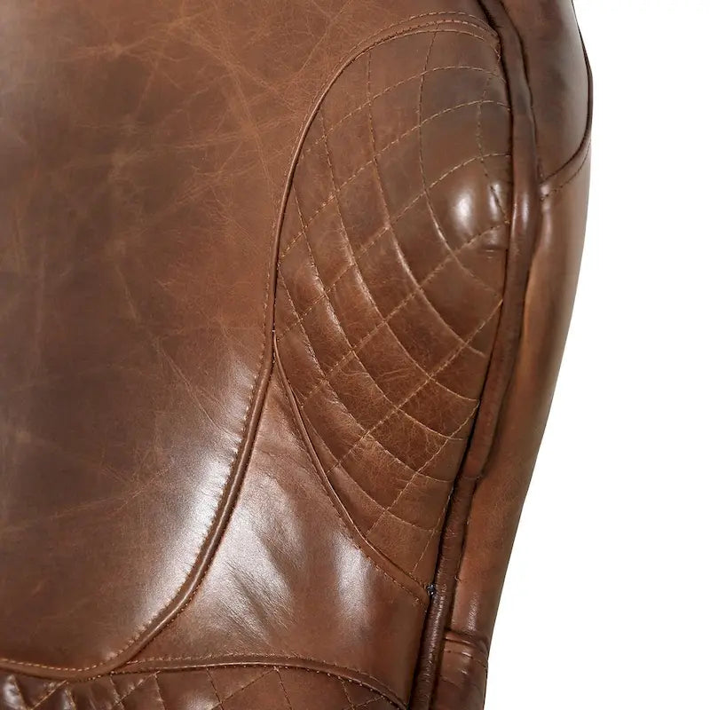 Top Grain Leather Wingback Chair – Brown, Quilted, Solid Wood Legs, Seats 1