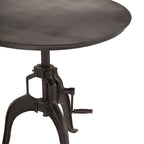 Round Adjustable Crank Side Table – Antique Black, Reclaimed Cast Iron, Industrial Style