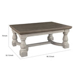 Rectangular Cocktail Table – Brown & Antique White, Plank Top, Trestle Base, Wood