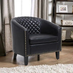 Barrel Accent Chair – Black / Brown / White, PU Leather, Nailhead Trim, Solid Wood Legs, Seats 1