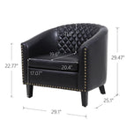 Barrel Accent Chair – Black / Brown / White, PU Leather, Nailhead Trim, Solid Wood Legs, Seats 1