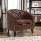 Barrel Accent Chair – Black / Brown / White, PU Leather, Nailhead Trim, Solid Wood Legs, Seats 1