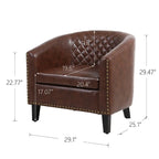 Barrel Accent Chair – Black / Brown / White, PU Leather, Nailhead Trim, Solid Wood Legs, Seats 1