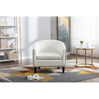 Barrel Accent Chair – Black / Brown / White, PU Leather, Nailhead Trim, Solid Wood Legs, Seats 1