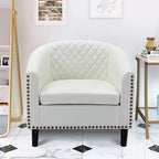 Barrel Accent Chair – Black / Brown / White, PU Leather, Nailhead Trim, Solid Wood Legs, Seats 1
