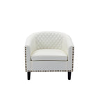 Barrel Accent Chair – Black / Brown / White, PU Leather, Nailhead Trim, Solid Wood Legs, Seats 1