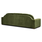 99-Inch Mid-Century Sofa – Distressed Green Velvet, Low-Profile, Sinuous Spring, Seats 3