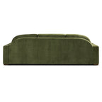 99-Inch Mid-Century Sofa – Distressed Green Velvet, Low-Profile, Sinuous Spring, Seats 3