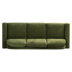99-Inch Mid-Century Sofa – Distressed Green Velvet, Low-Profile, Sinuous Spring, Seats 3