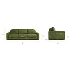 99-Inch Mid-Century Sofa – Distressed Green Velvet, Low-Profile, Sinuous Spring, Seats 3