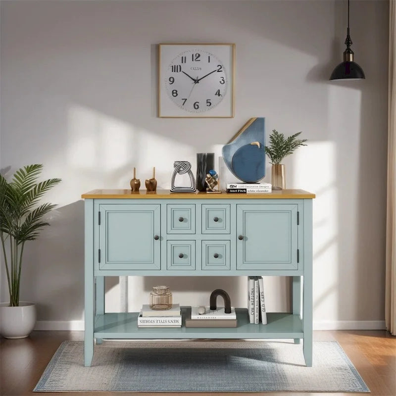 Vintage Console Table – White / Dark Blue / Lime White / Espresso, 4 Drawers, 2 Cabinets, Retro Style