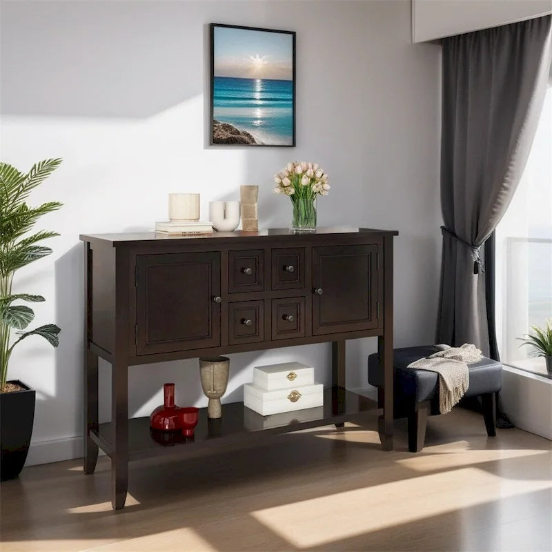 Vintage Console Table – White / Dark Blue / Lime White / Espresso, 4 Drawers, 2 Cabinets, Retro Style