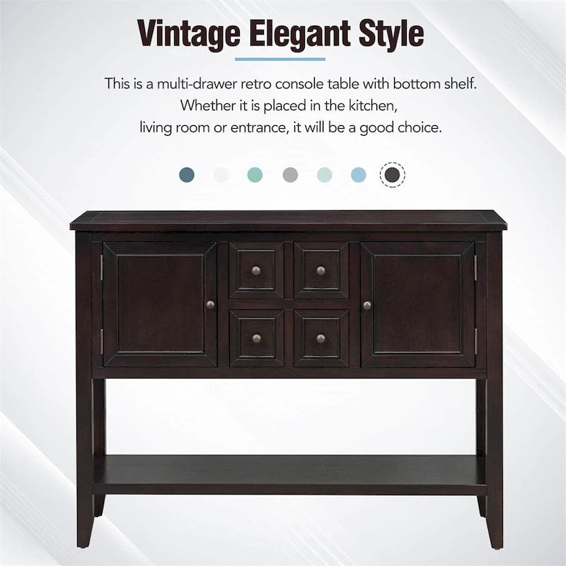 Vintage Console Table – White / Dark Blue / Lime White / Espresso, 4 Drawers, 2 Cabinets, Retro Style