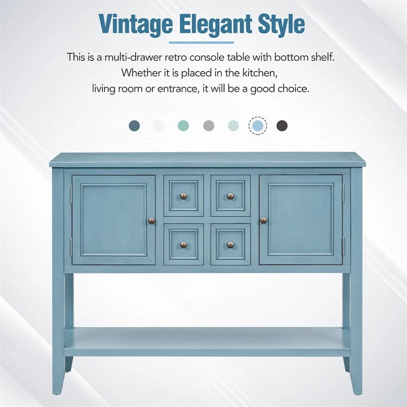 Vintage Console Table – White / Dark Blue / Lime White / Espresso, 4 Drawers, 2 Cabinets, Retro Style
