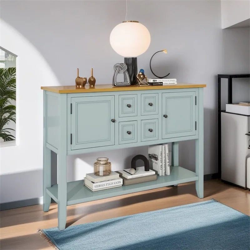Vintage Console Table – White / Dark Blue / Lime White / Espresso, 4 Drawers, 2 Cabinets, Retro Style