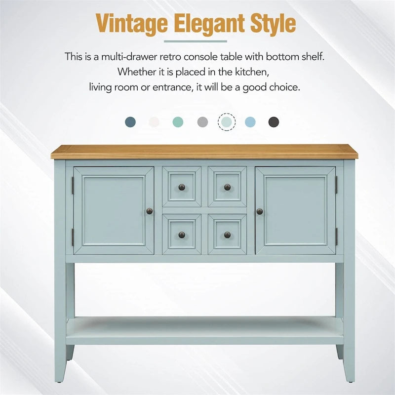 Vintage Console Table – White / Dark Blue / Lime White / Espresso, 4 Drawers, 2 Cabinets, Retro Style