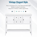 Vintage Console Table – White / Dark Blue / Lime White / Espresso, 4 Drawers, 2 Cabinets, Retro Style