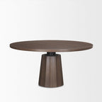 60-Inch Round Pedestal Dining Table – Dark Brown, Solid Mango Wood, Scalloped Base, Matte Black Iron Neck, Classic Style