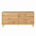 Large Storage Cabinet – Black / Natural Wood, Carved Flower Doors, Metal Handles, Rustic Modern Style