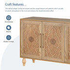 Large Storage Cabinet – Black / Natural Wood, Carved Flower Doors, Metal Handles, Rustic Modern Style