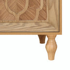 Large Storage Cabinet – Black / Natural Wood, Carved Flower Doors, Metal Handles, Rustic Modern Style