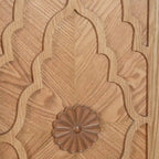 Large Storage Cabinet – Black / Natural Wood, Carved Flower Doors, Metal Handles, Rustic Modern Style