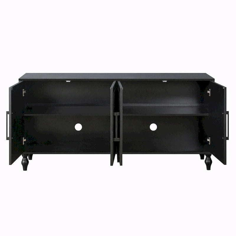 Large Storage Cabinet – Black / Natural Wood, Carved Flower Doors, Metal Handles, Rustic Modern Style