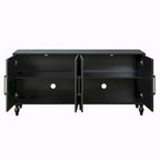 Large Storage Cabinet – Black / Natural Wood, Carved Flower Doors, Metal Handles, Rustic Modern Style