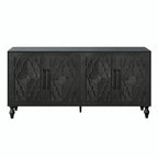 Large Storage Cabinet – Black / Natural Wood, Carved Flower Doors, Metal Handles, Rustic Modern Style