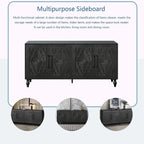 Large Storage Cabinet – Black / Natural Wood, Carved Flower Doors, Metal Handles, Rustic Modern Style