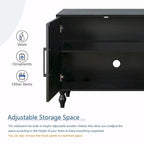 Large Storage Cabinet – Black / Natural Wood, Carved Flower Doors, Metal Handles, Rustic Modern Style