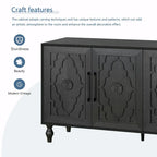 Large Storage Cabinet – Black / Natural Wood, Carved Flower Doors, Metal Handles, Rustic Modern Style