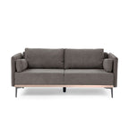 3-Seat Linen Sofa – Grey / Beige / Orange, Modern Minimalist, Metal Legs & Steel Trim, Seats 3