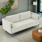 3-Seat Linen Sofa – Grey / Beige / Orange, Modern Minimalist, Metal Legs & Steel Trim, Seats 3
