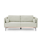 3-Seat Linen Sofa – Grey / Beige / Orange, Modern Minimalist, Metal Legs & Steel Trim, Seats 3