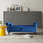 Upholstered Storage Ottoman Bench – Brown / Beige / Blue / Black / Grey / Pink, Velvet, Rolled Arms, Seats 2