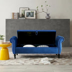 Upholstered Storage Ottoman Bench – Brown / Beige / Blue / Black / Grey / Pink, Velvet, Rolled Arms, Seats 2