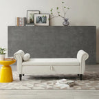 Upholstered Storage Ottoman Bench – Brown / Beige / Blue / Black / Grey / Pink, Velvet, Rolled Arms, Seats 2
