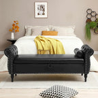 Upholstered Storage Ottoman Bench – Brown / Beige / Blue / Black / Grey / Pink, Velvet, Rolled Arms, Seats 2