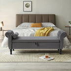 Upholstered Storage Ottoman Bench – Brown / Beige / Blue / Black / Grey / Pink, Velvet, Rolled Arms, Seats 2