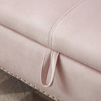 Upholstered Storage Ottoman Bench – Brown / Beige / Blue / Black / Grey / Pink, Velvet, Rolled Arms, Seats 2