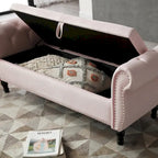 Upholstered Storage Ottoman Bench – Brown / Beige / Blue / Black / Grey / Pink, Velvet, Rolled Arms, Seats 2