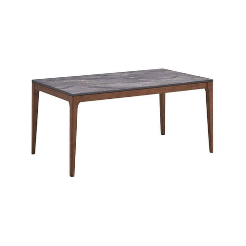 63-Zoll Esstisch – Braun, Tischplatte aus Kunstmarmor mit Steinmaserung, Walnussfuß, konische Beine, Mid-Century Modern Stil