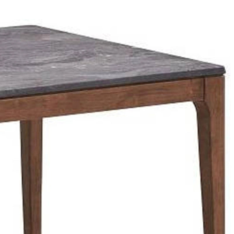 63-Inch Dining Table – Brown, Faux Stone Marble Grain Top, Walnut Base, Tapered Legs, Mid-Century Modern Style