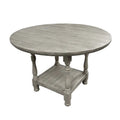Round Counter Height Dining Table – Light Grey, Wood, Column Legs, Bottom Shelf, Seats 4