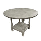 Round Counter Height Dining Table – Light Grey, Wood, Column Legs, Bottom Shelf, Seats 4