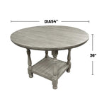 Round Counter Height Dining Table – Light Grey, Wood, Column Legs, Bottom Shelf, Seats 4