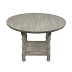 Round Counter Height Dining Table – Light Grey, Wood, Column Legs, Bottom Shelf, Seats 4